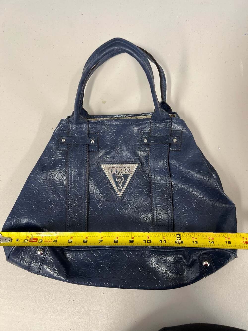 Guess Blue Monogram Embossed Faux Leather Tote
